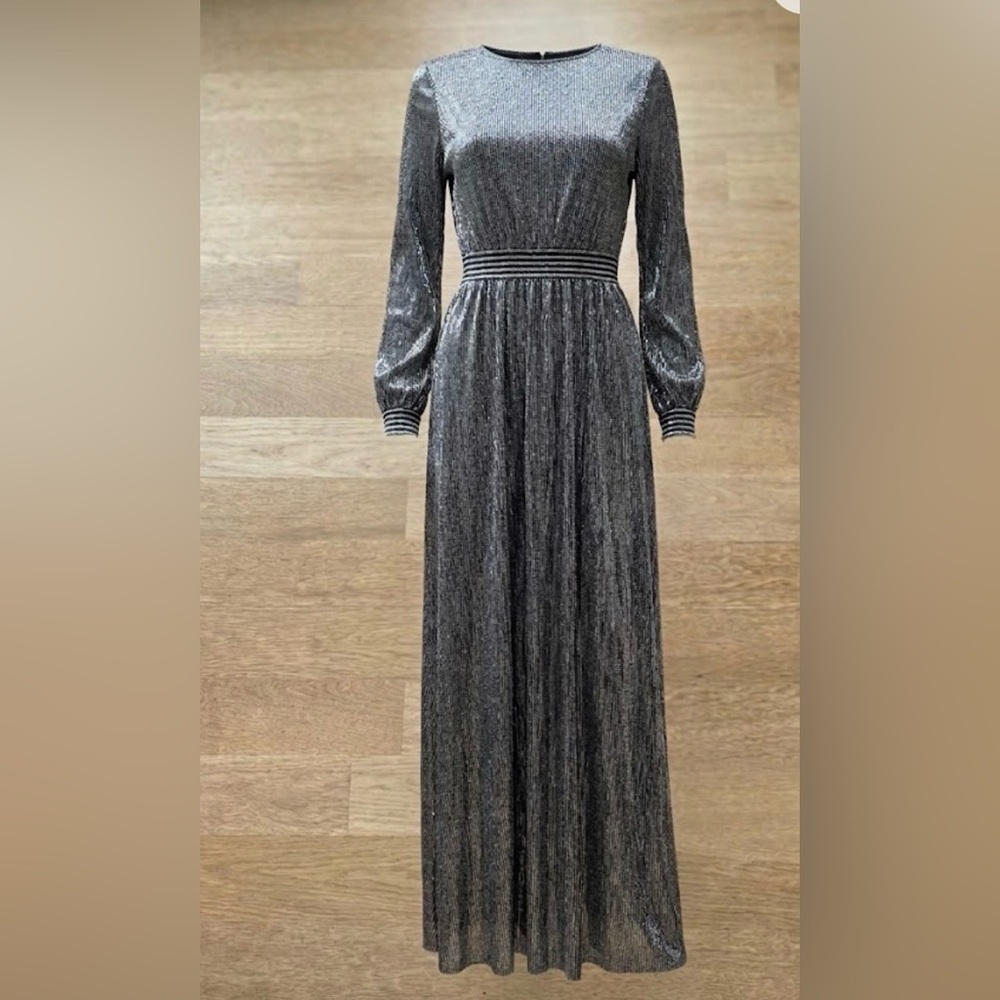 Super Elegant Silver Long Sleeve Dress